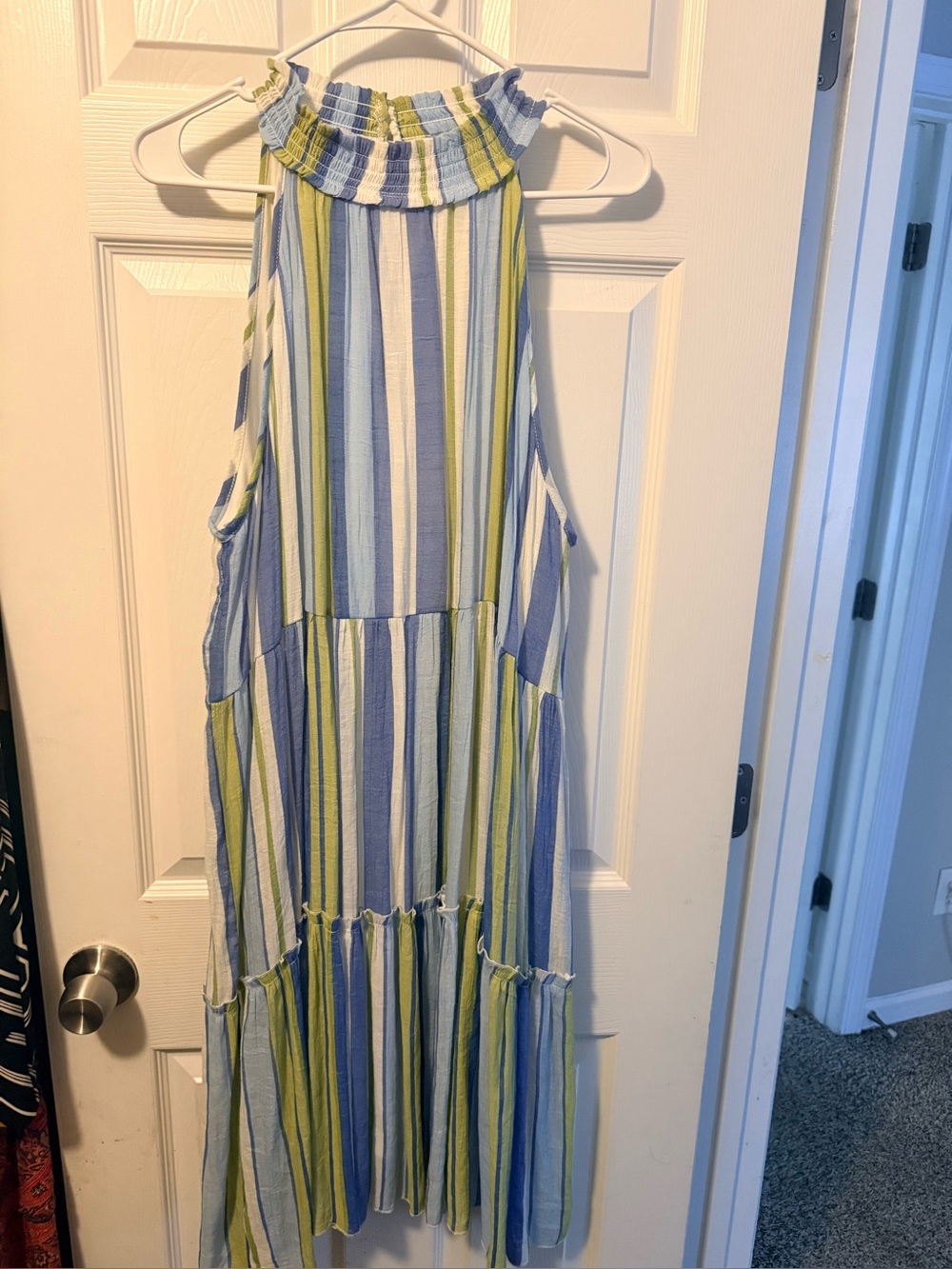 Mile Gabrielle Striped Halter Maxi Dress in Blue, White & Green